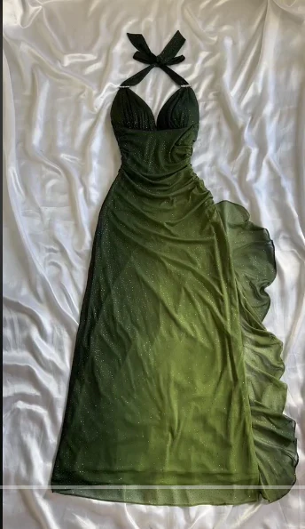 Charming Halter Ombre Green Chiffon Long Prom Dress Party Evening Gown cc1399