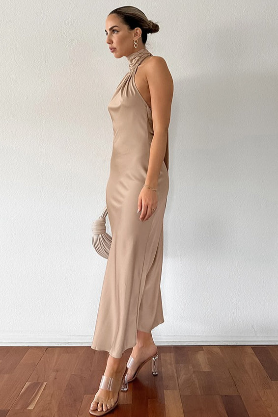 Halter Neck Fishtail Maxi Dress