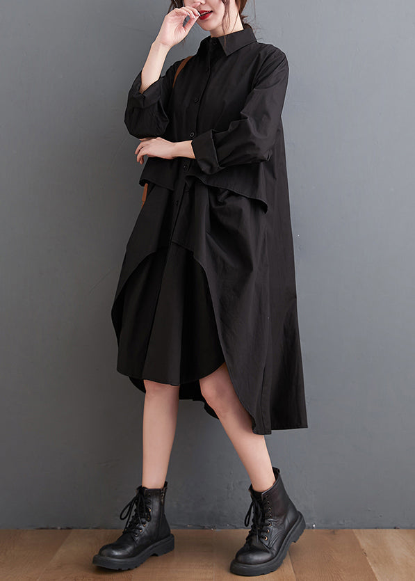 Button Front Long Sleeve Oversized Asymmetric High Low Shirt Dress