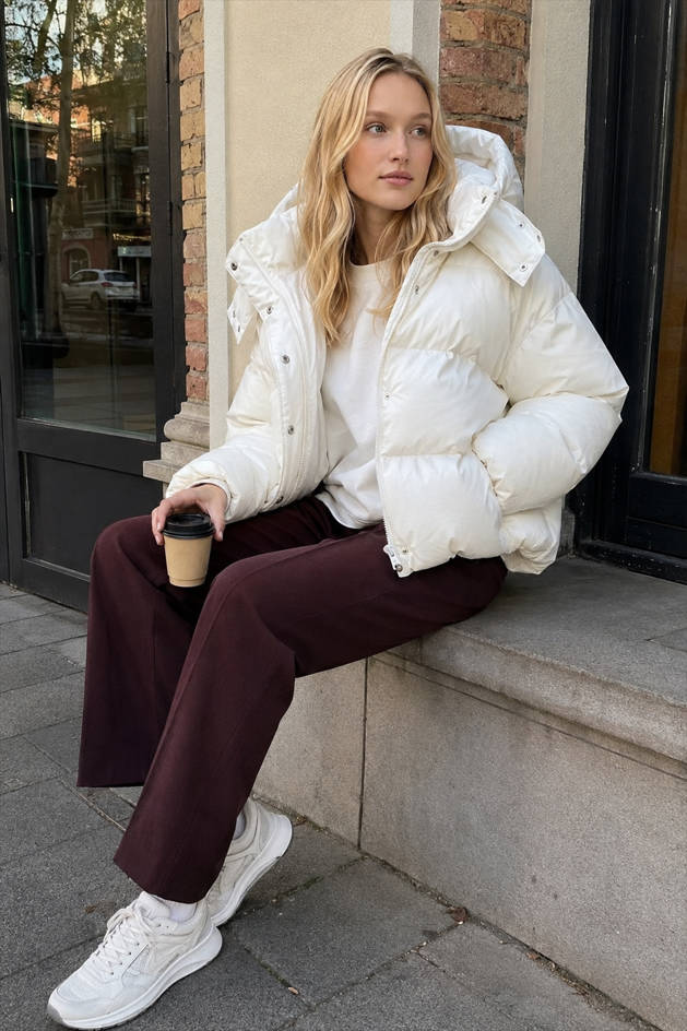 Hooded Snap Front Cropped Oversized Puffer Jacket