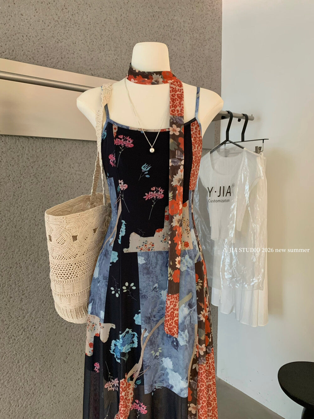 Floral Patchwork Spaghetti Strap Ruffle Maxi Dress 3