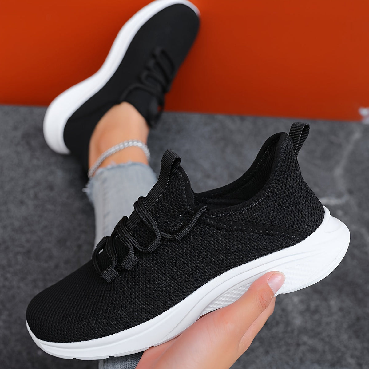 Lace Up Knit Low Top Running Sneakers