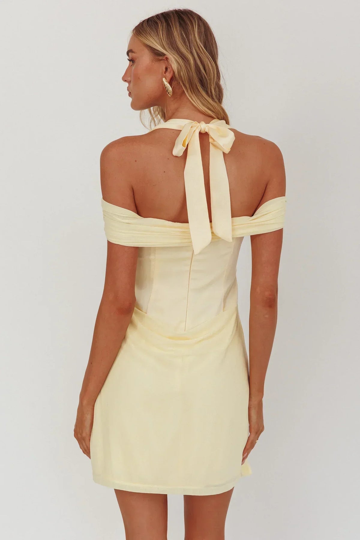 Matias Off-Shoulder Sleeve Halter Mini Dress Butter