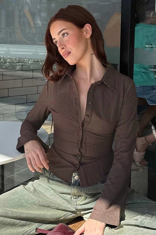 Slim Fit Button Front Long Sleeve Top