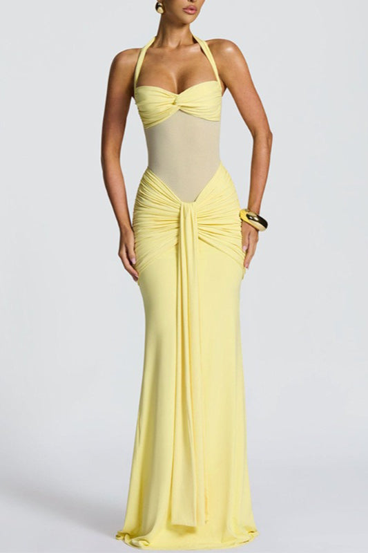 Mesh Panel Sash Maxi Dress
