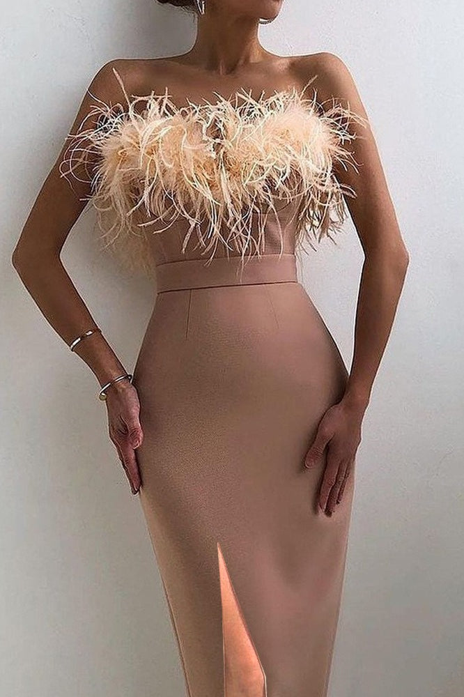 Elegant Feather Sling Bodycon Cocktail Dress - View 2