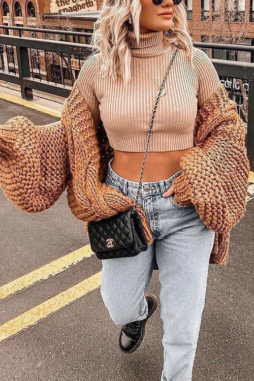 Puff Sleeve Loose Cardigan