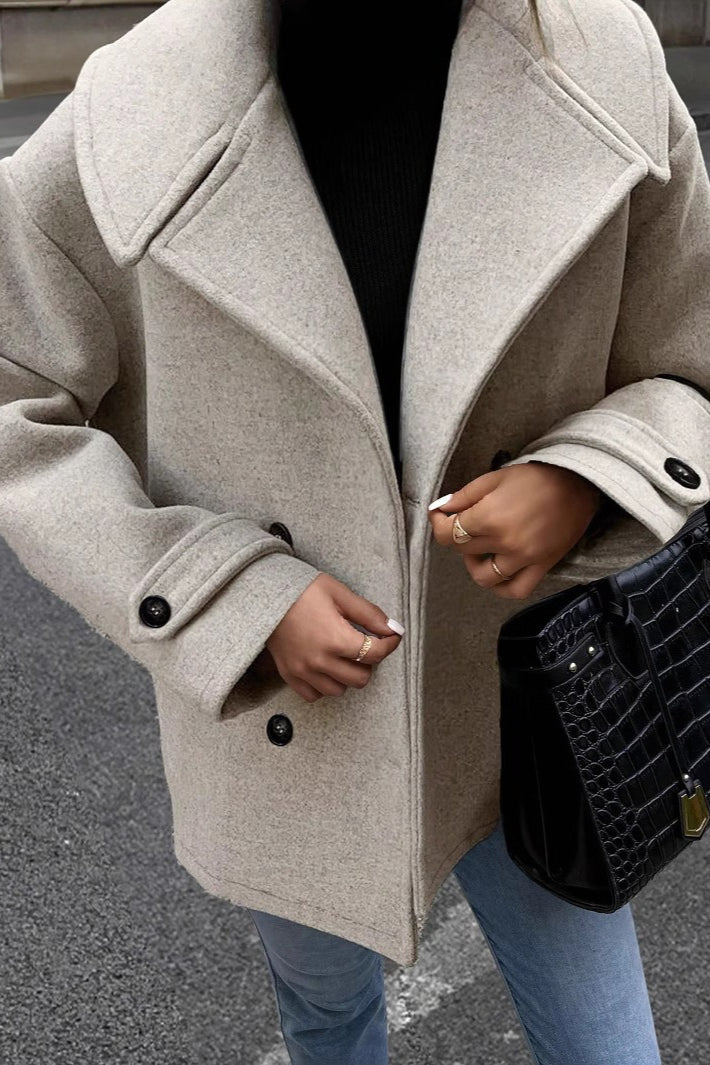 Cropped Wool Blend Oversized Coat