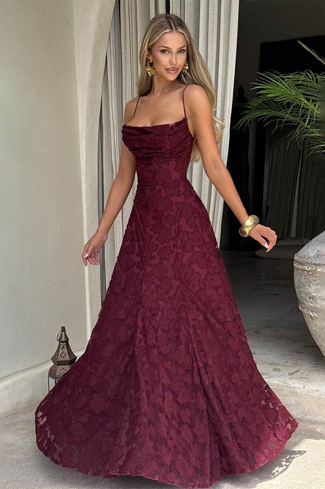 Floral Burnout Lace Spaghetti Strap Straight Neck A-Line Maxi Dress 9