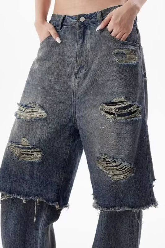 Distressed Layered Wide Jean