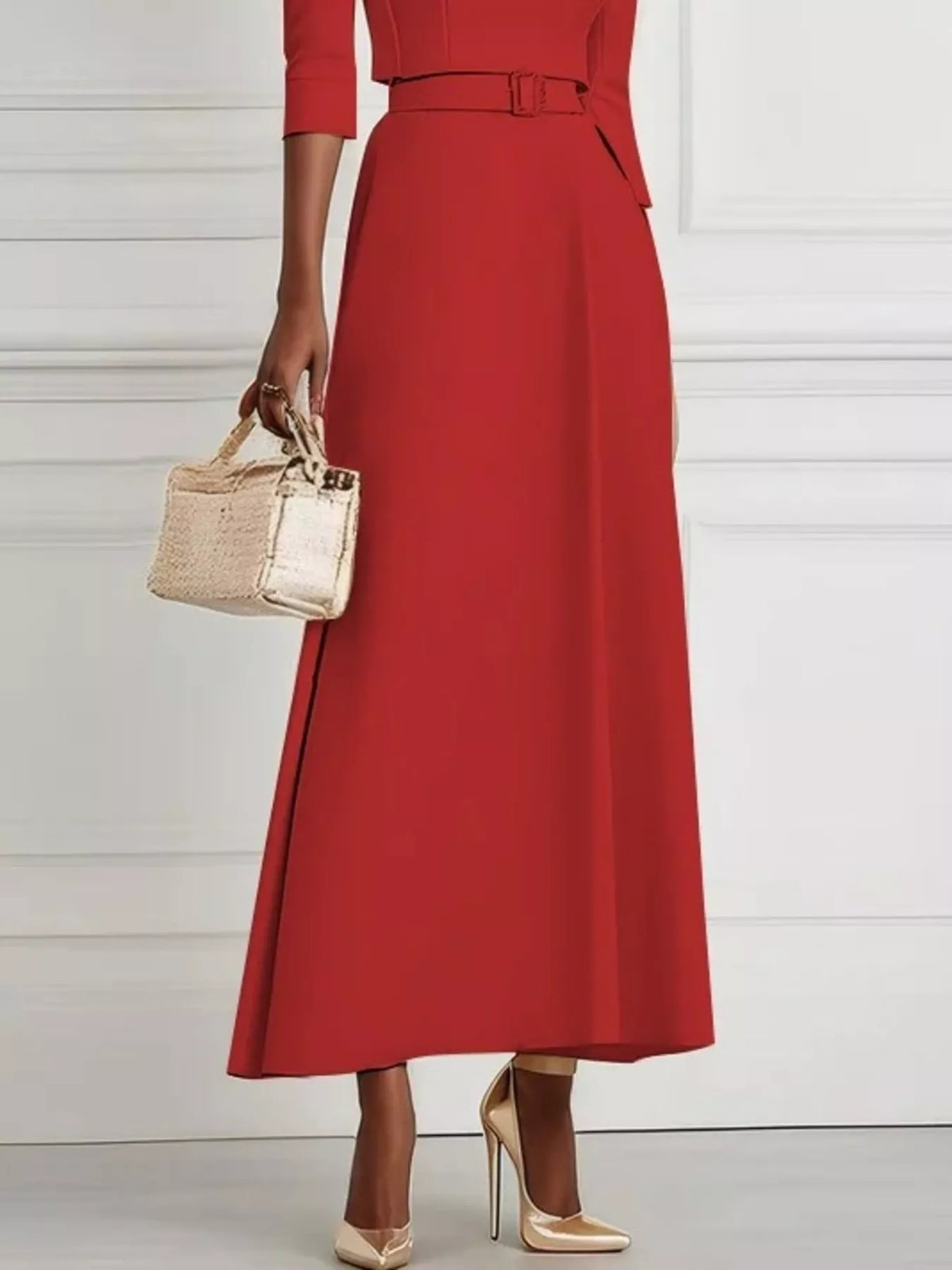 Off Shoulder Half Sleeve Belted A-Line Maxi Dress 16