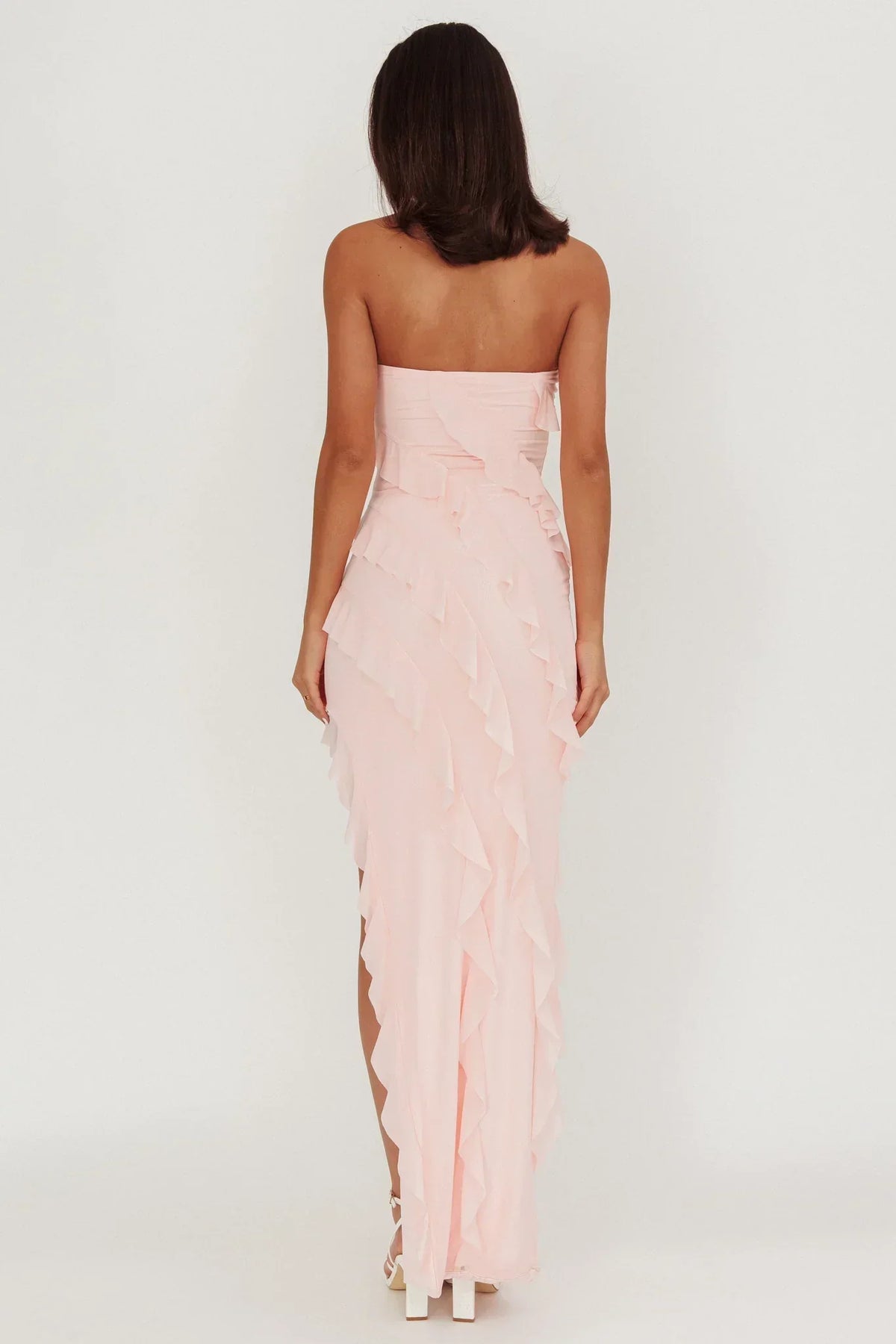 Just Friends Strapless Ruffle Maxi Dress Light Pink