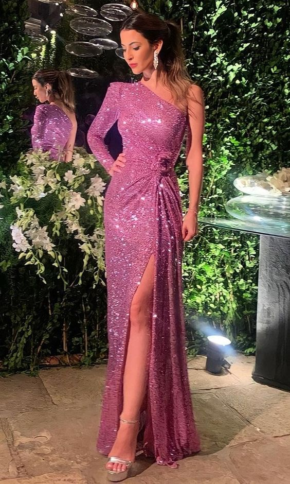 Elegant One Sleeve Long Evening Dress With Split cc1043