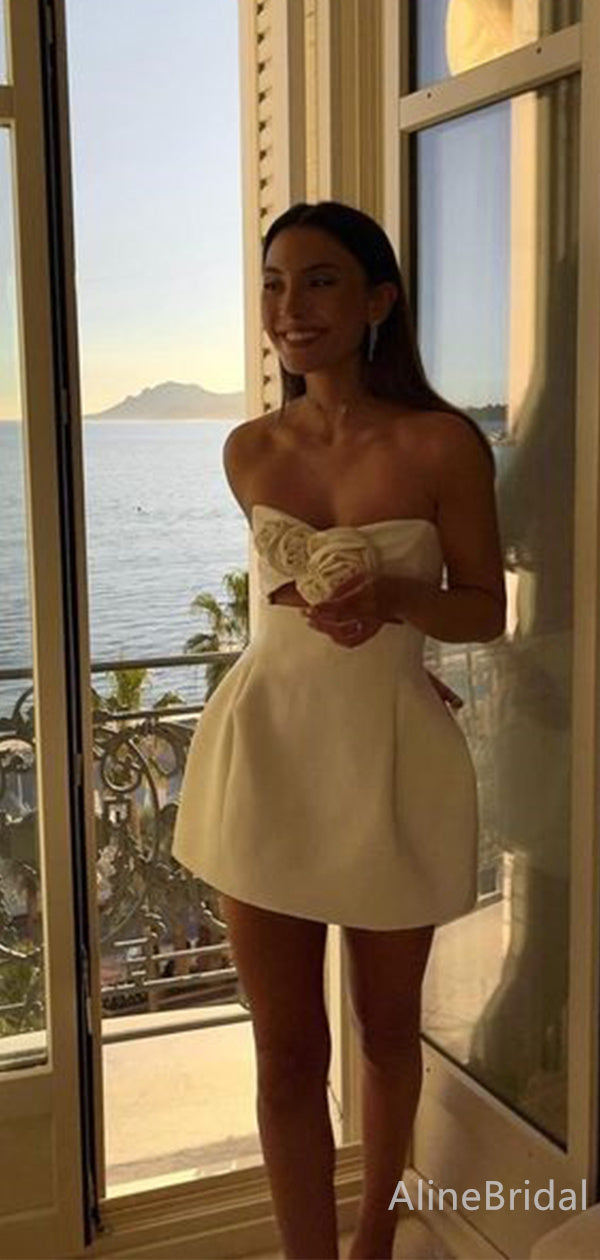 Strapless Rosette Applique Bubble Hem Mini Homecoming Dress 2