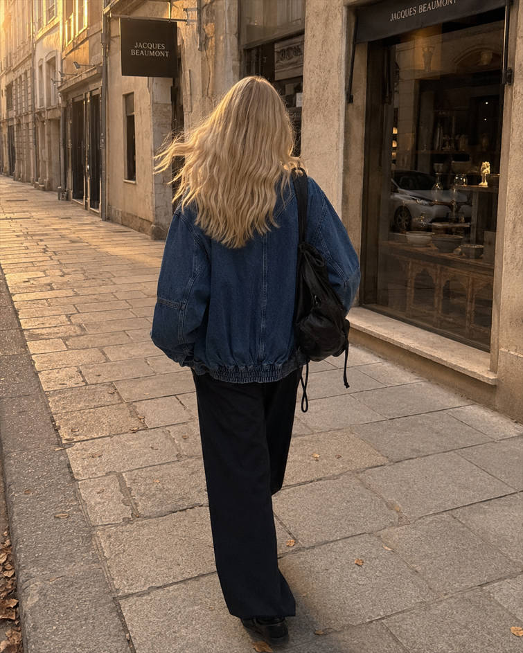 Stand Collar Washed Denim Utility Jacket