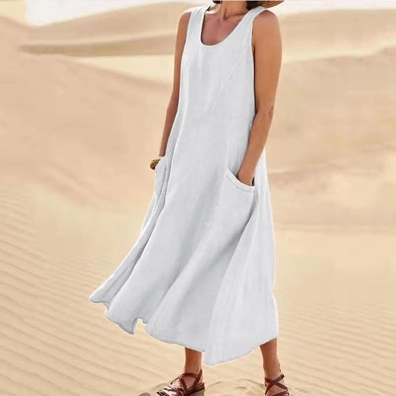 Scoop Neck Side Pocket Maxi Dress and Button Cardigan Two-Piece Set
