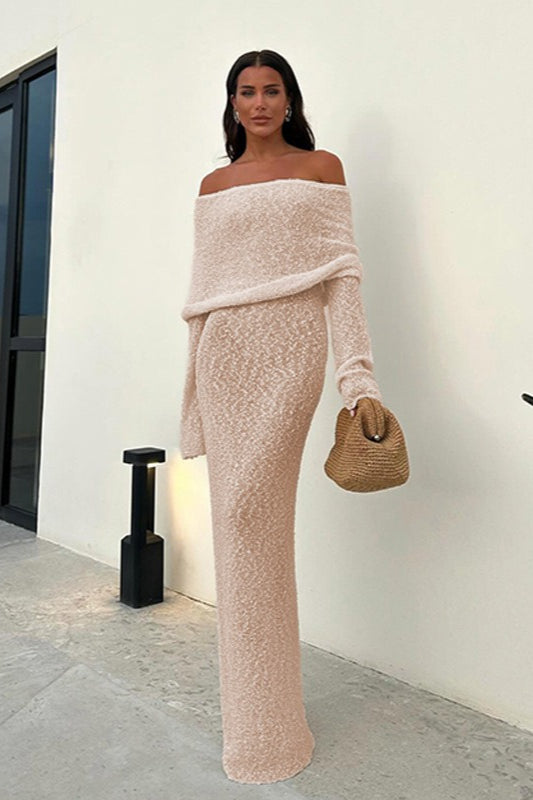 Backless Edition Knit OffShoulder Maxi Sweater Dress