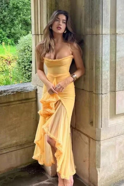 Cut-Out Slit Asymmetric Slip Birthday Dress