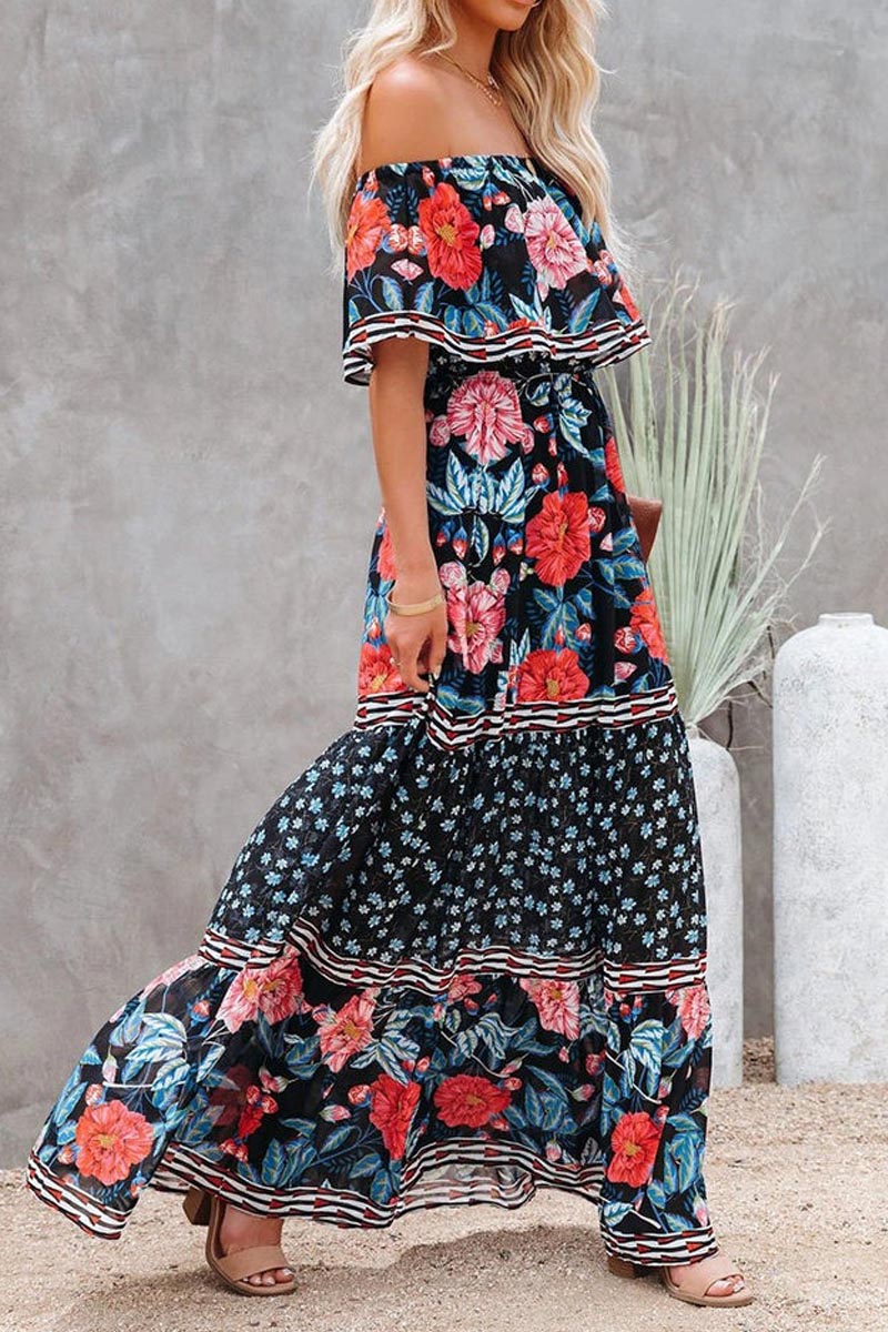 Floral Print Off Shoulder Ruffle Tiered Maxi Dress 2