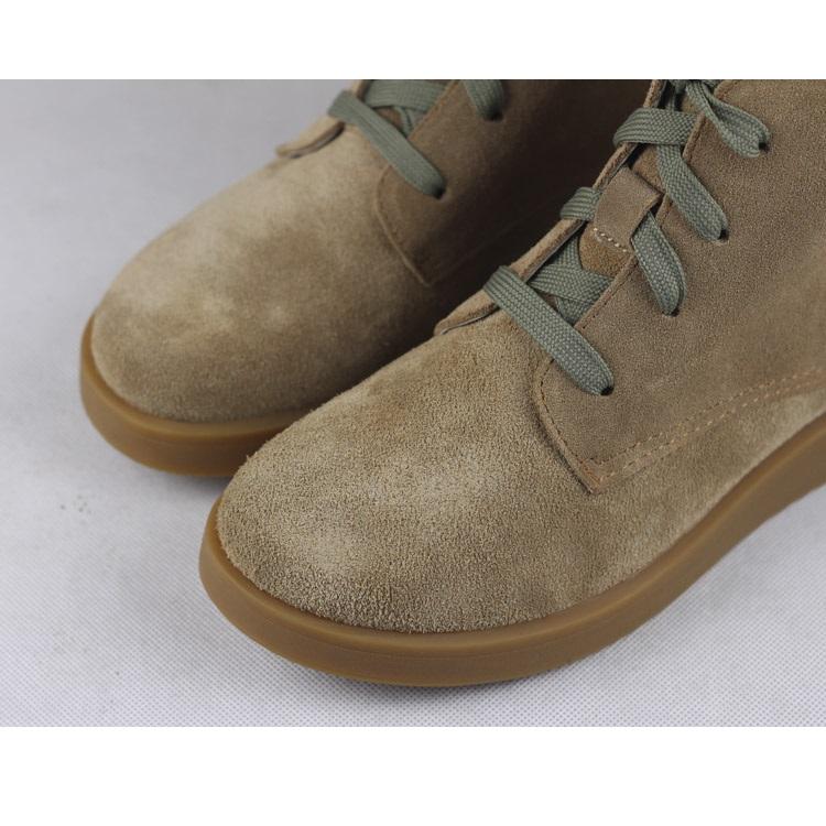 Nubuck Leather Boots Fur Lining Casual Ankle Boots Light Apricot/Dark Blue