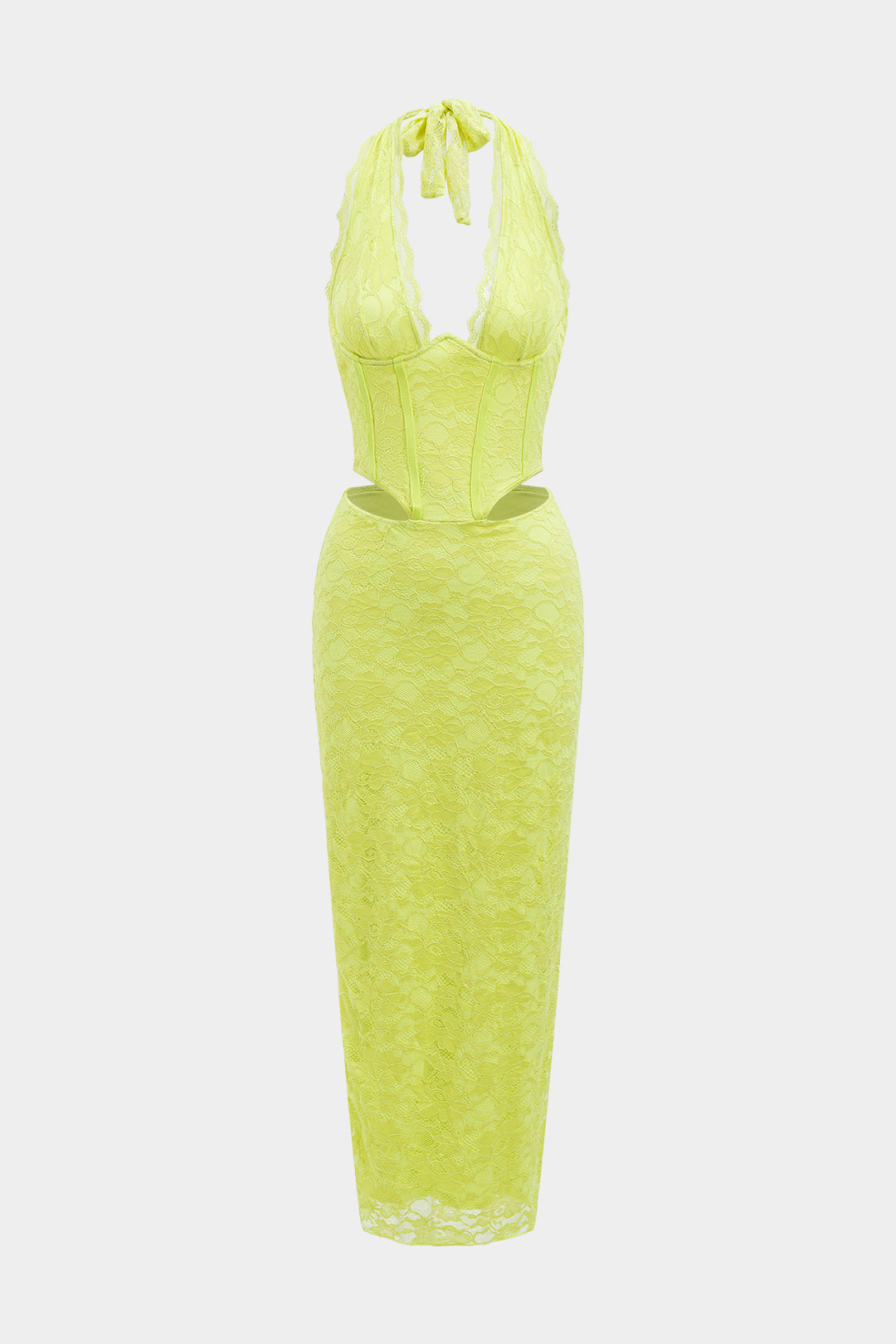 Lace Halter Neck Corset Cut Out Backless Bodycon Maxi Dress
