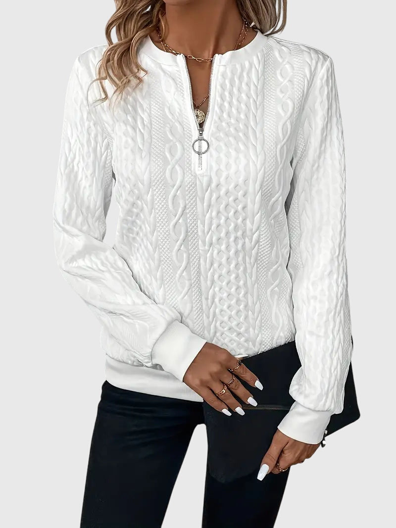 Quarter Zip Cable Knit Long Sleeve Sweatshirt