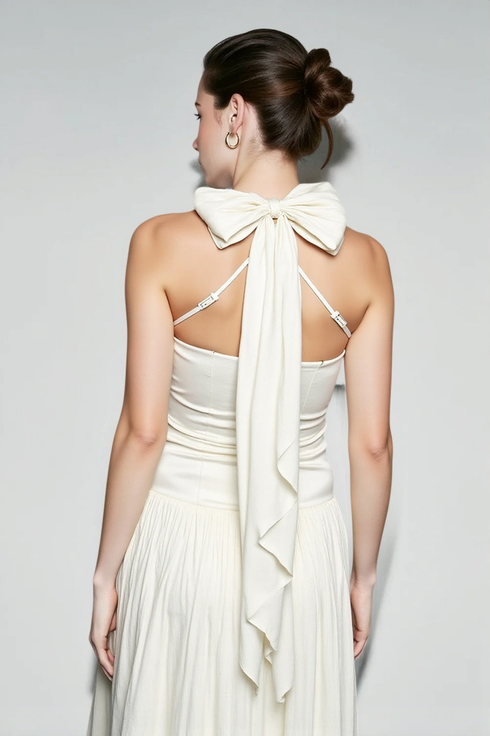 Satin Halter Neck Sleeveless Pleated Maxi Prom Dress