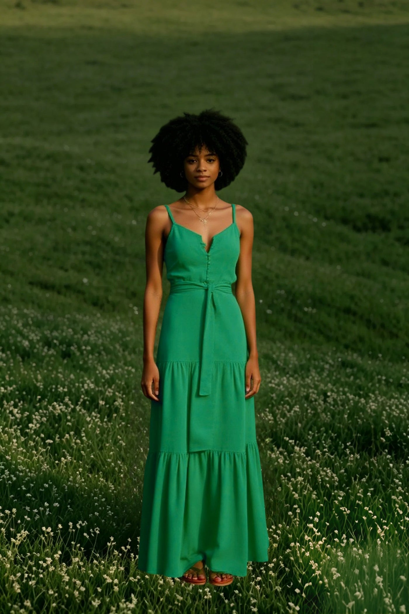 Elegant V Neck Tunic Ruffles Maxi Dress