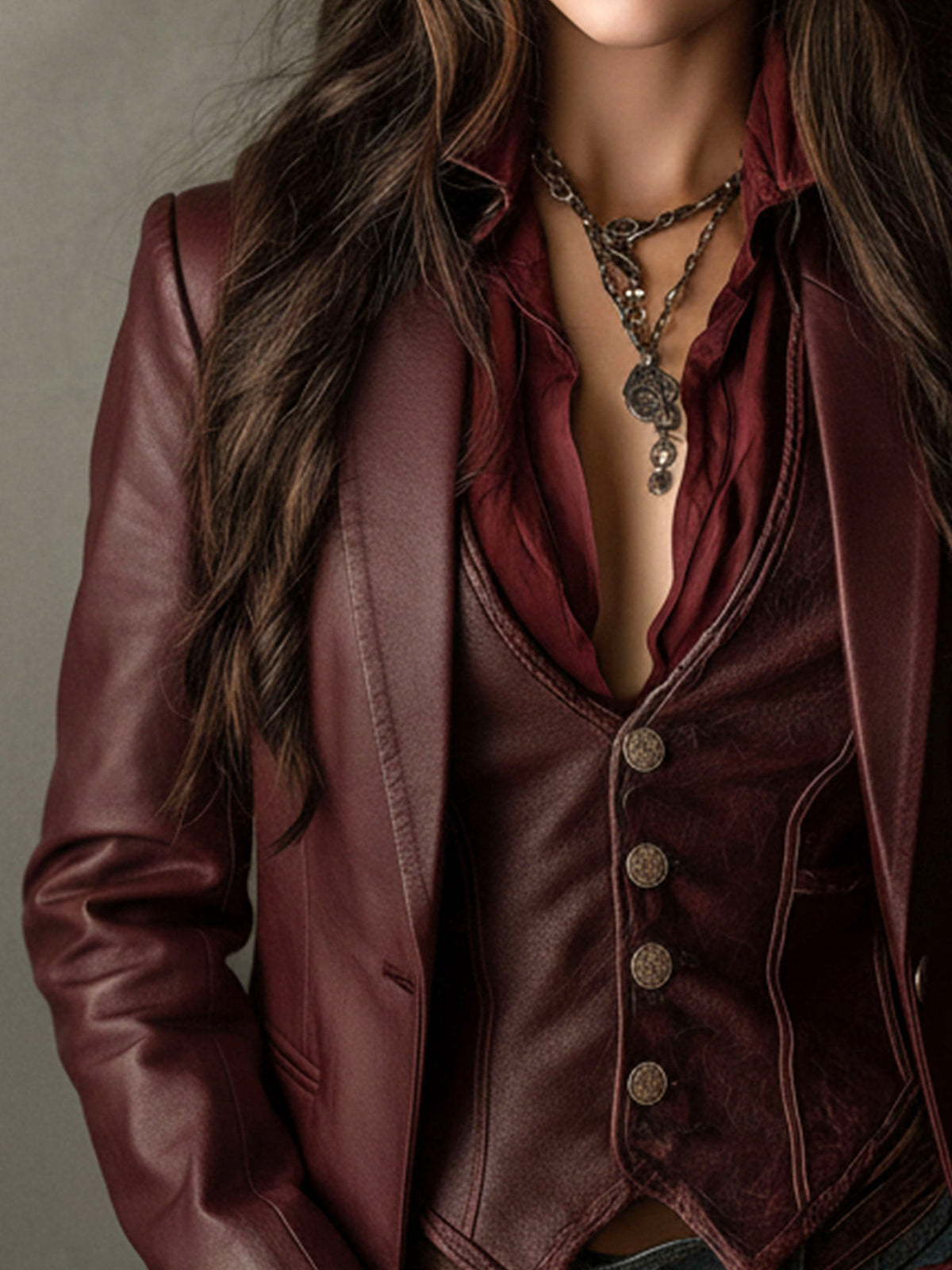 Faux Leather Ruffle Cuff Single Button Blazer