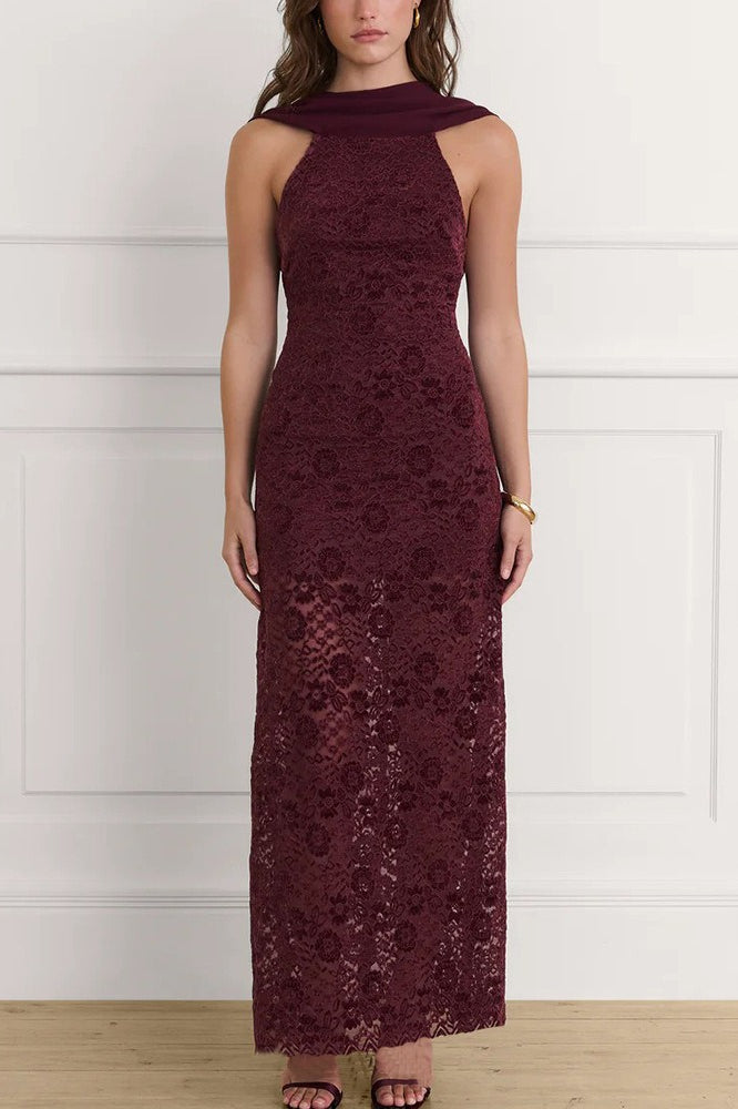 Lace Halter Neck Backless Bodycon Mermaid Gown