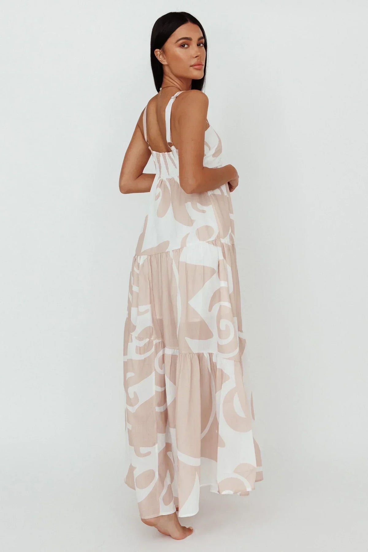 Abstract Print Square Neck Cami Tiered Maxi Dress 2