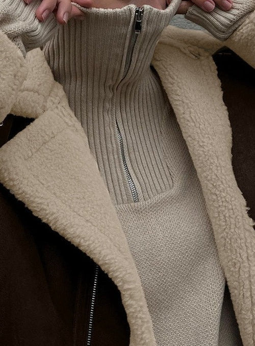 Vintage Oversized Suede Sherpa-Lined Coat