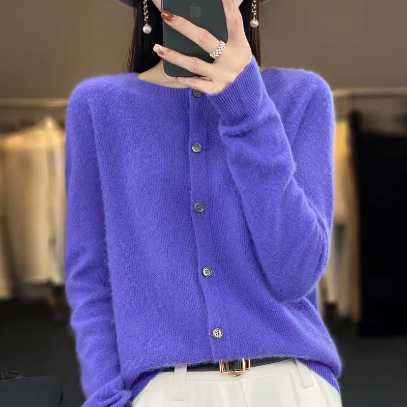 Crew Neck Button Front Knit Cardigan 8
