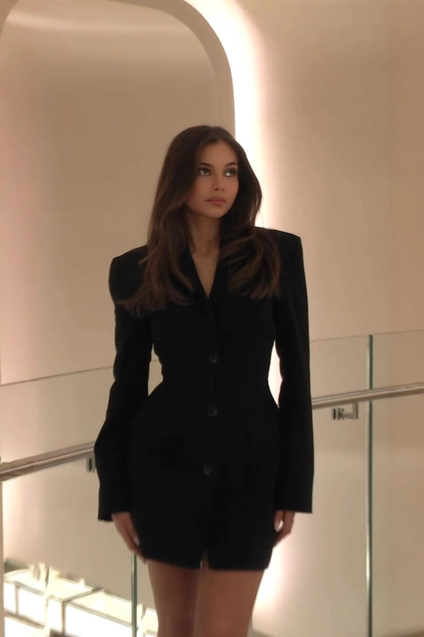 HighWaisted VNeck Blazer Work Dress