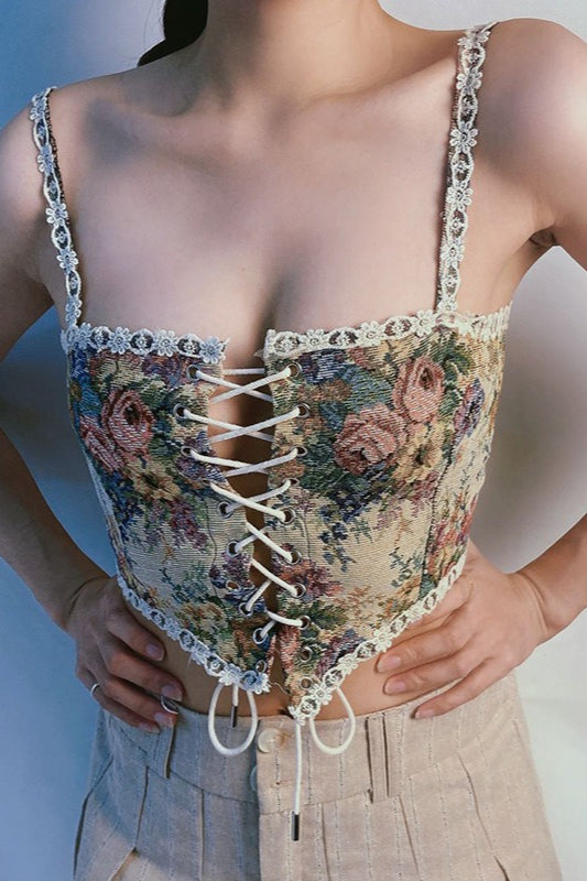 French Floral Bustier Corset Cami Top