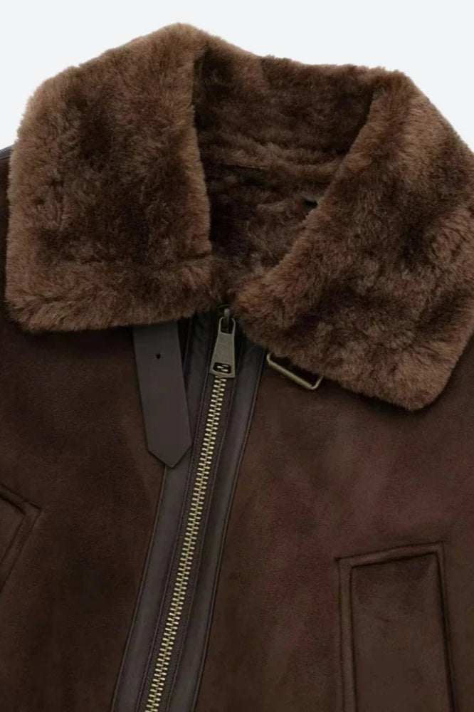 Faux Fur Collar Zip-Up Jacket