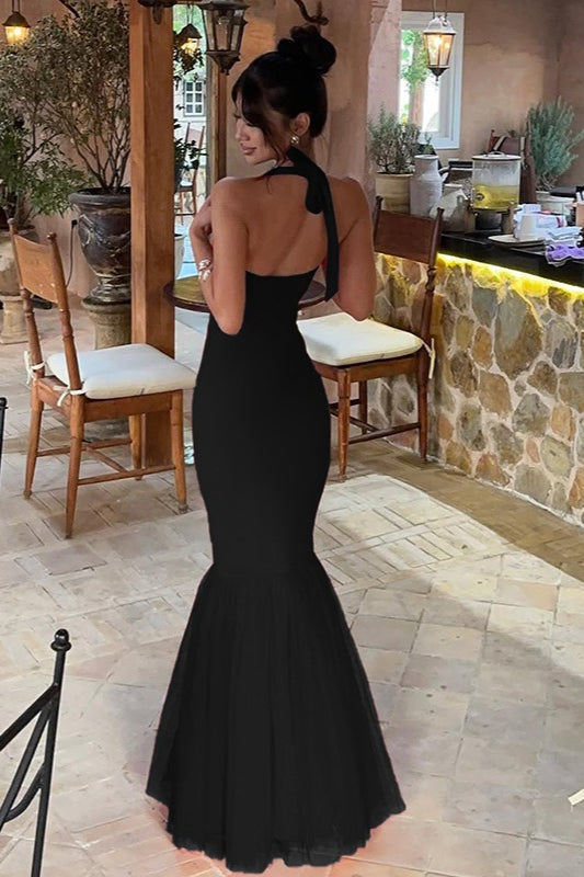 Halter Neck Mermaid Tulle Hem Formal Gown