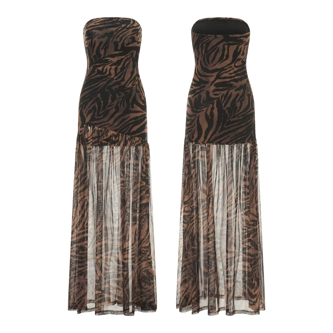 Strapless Mesh High Split Maxi Dress 2