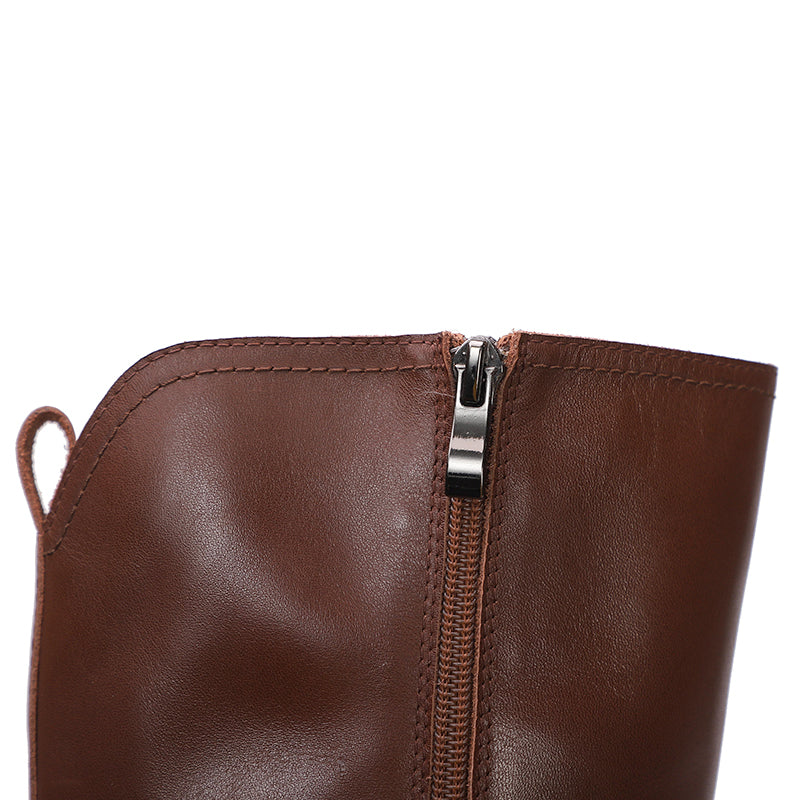 Handmade Soft Leather Knee High Boots Side Zip Riding Boots Black/Coffee