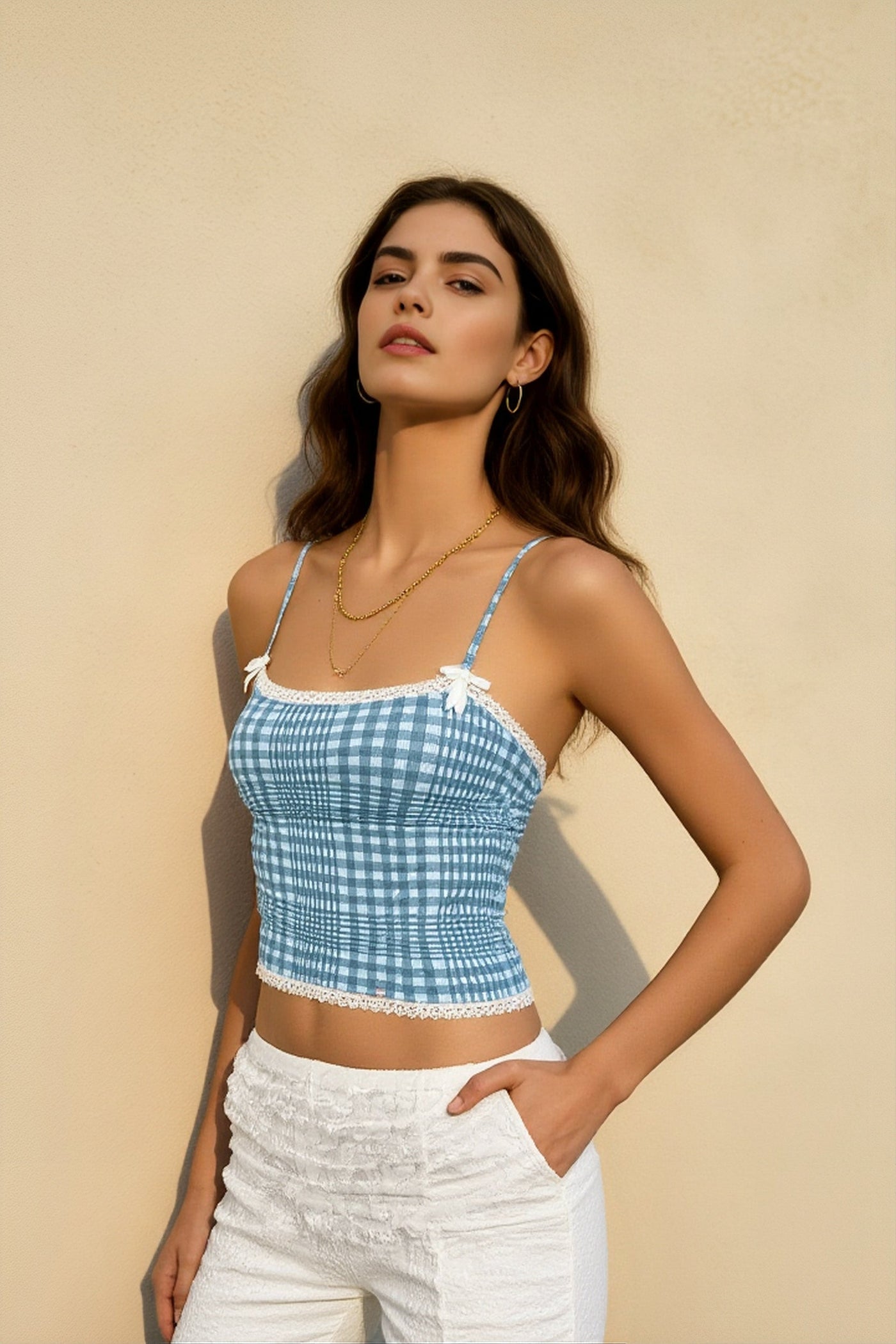 Y2K Plaid Lace Cami Top