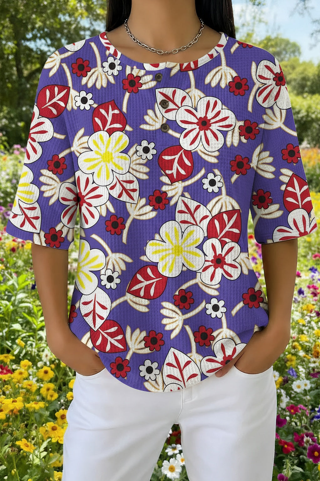 Womens Purple Floral Print Casual Shirt
