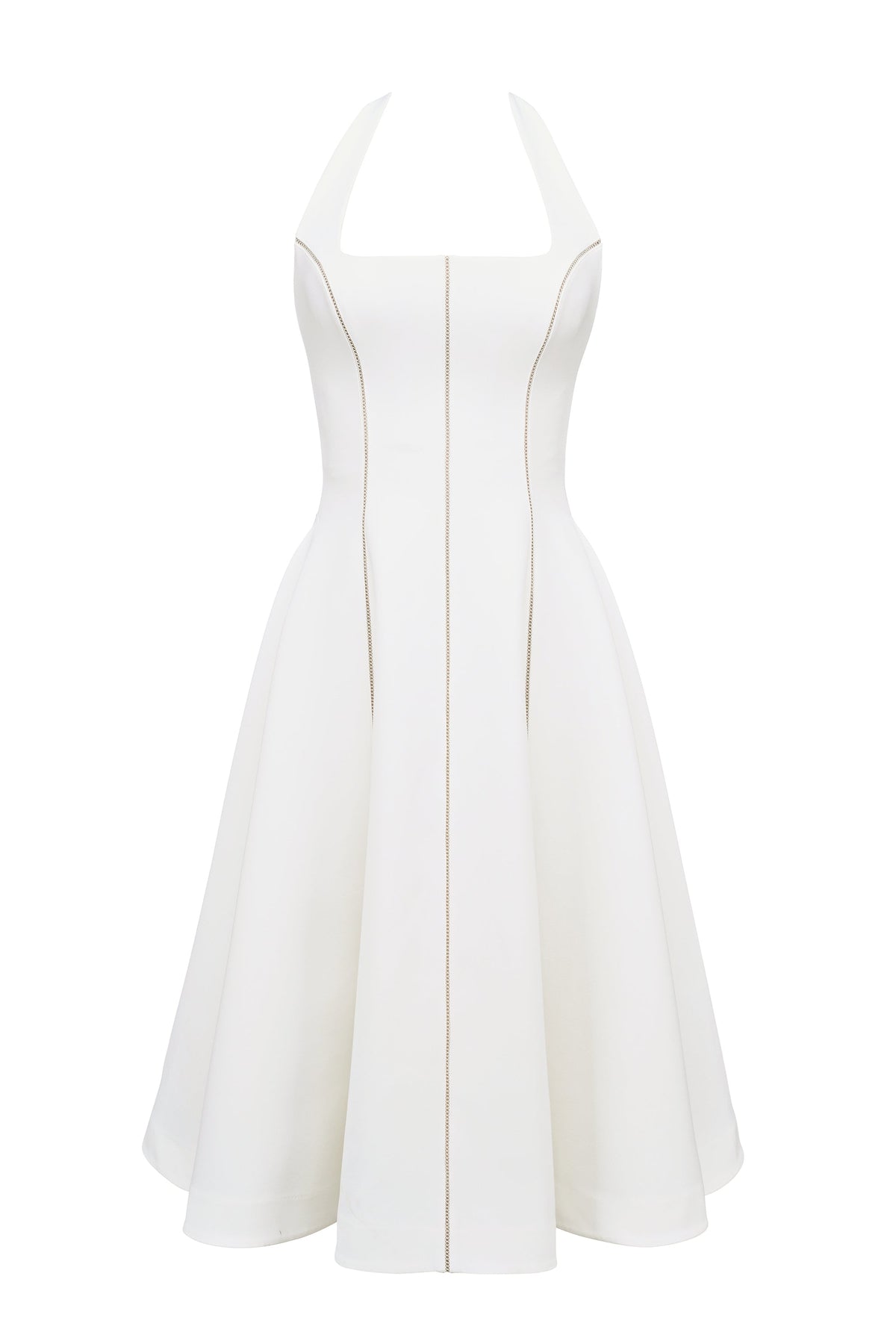 Square Neck Halter Contrast Seam Fit and Flare Midi Dress 12