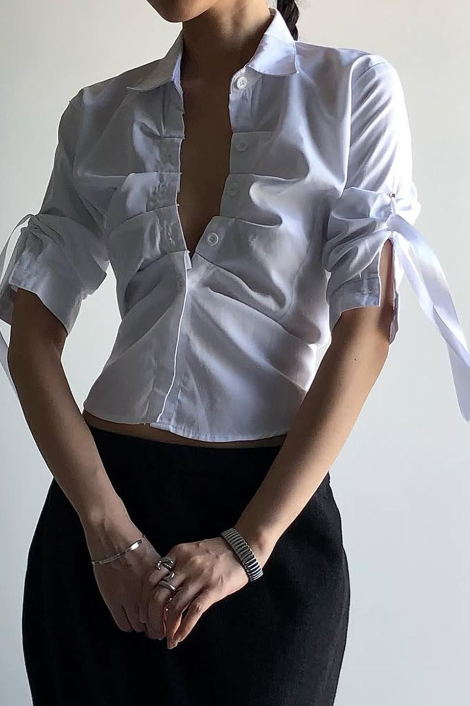 Ruched Button Front Blouse
