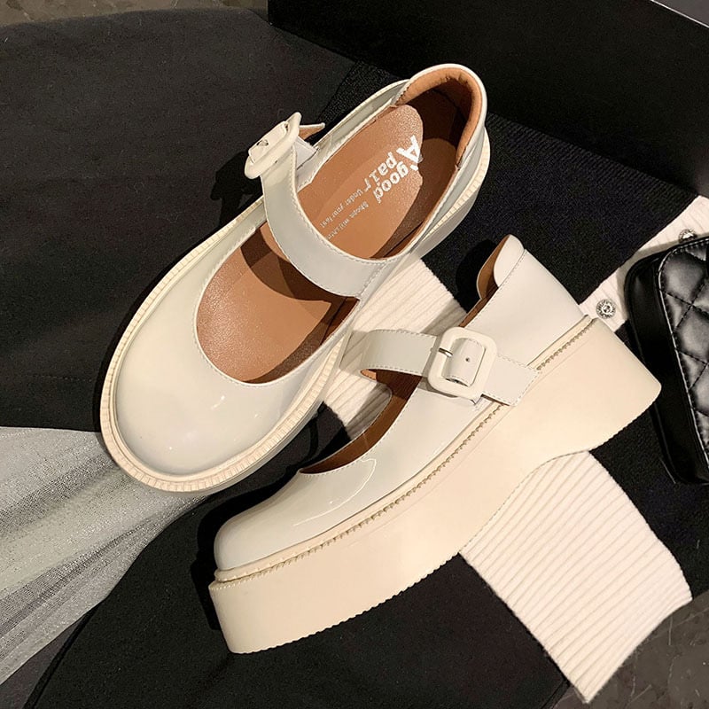 Gasparina Round Toe Flatforms Mary Jane Shoes