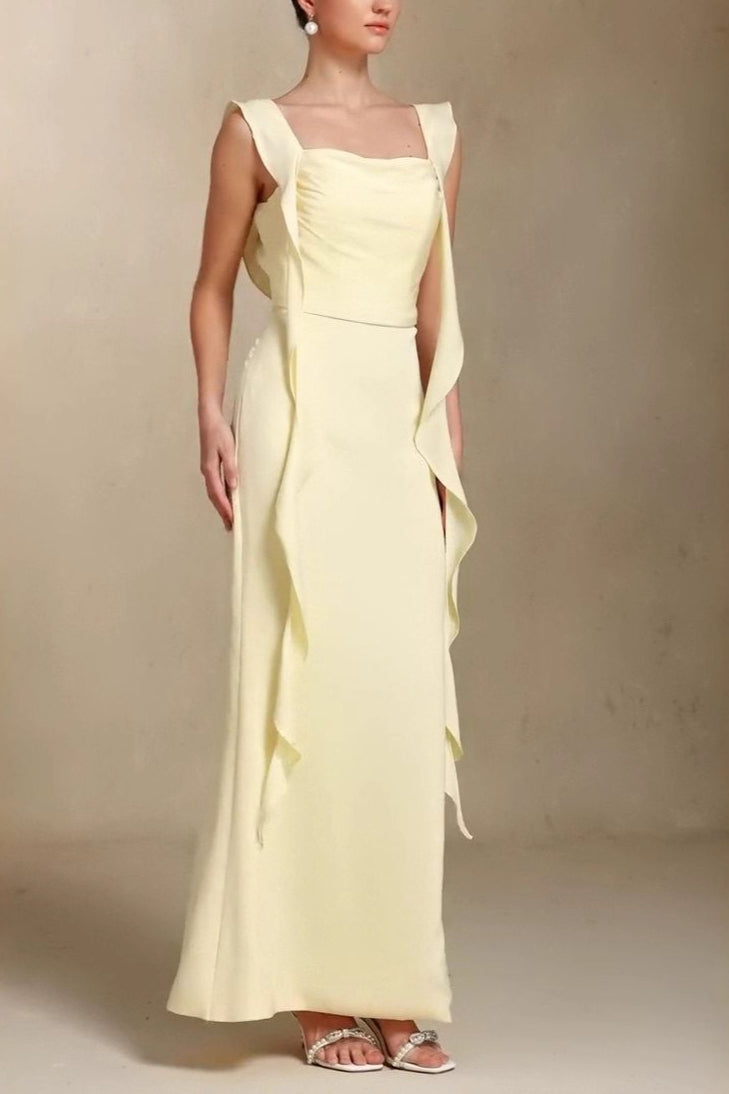Square Neck Ruffle Trim Mermaid Gown