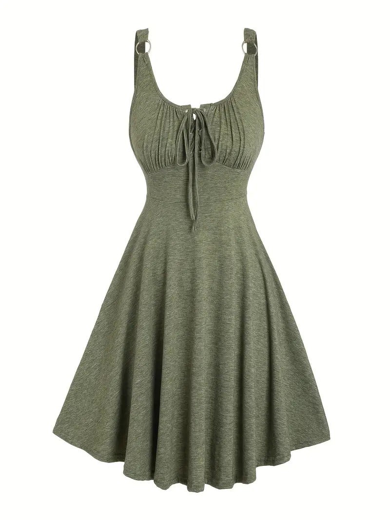 Lace Up Tie Front Sleeveless A-Line Mini Dress