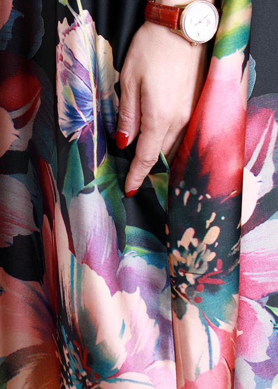 Floral Print Stand Collar Batwing Sleeve Oversized Kaftan Maxi Dress