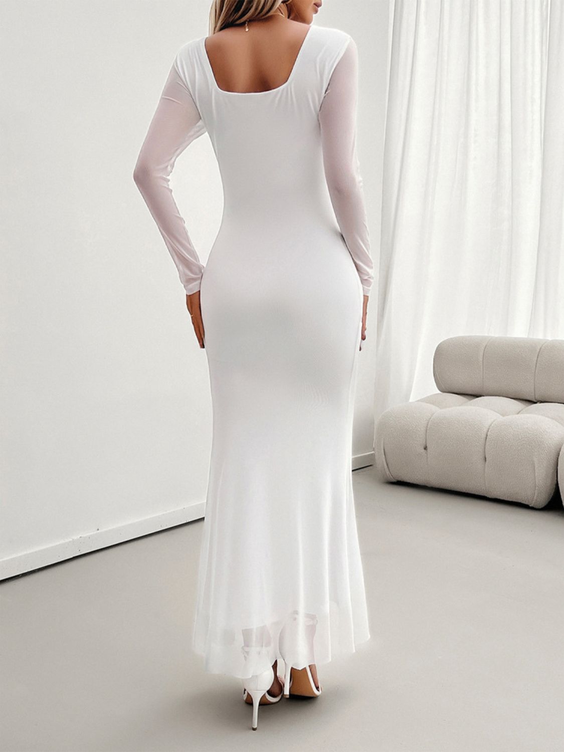 Mesh Surplice V-Neck Long Sleeve Tiered Ruffle Mermaid Maxi Dress 12
