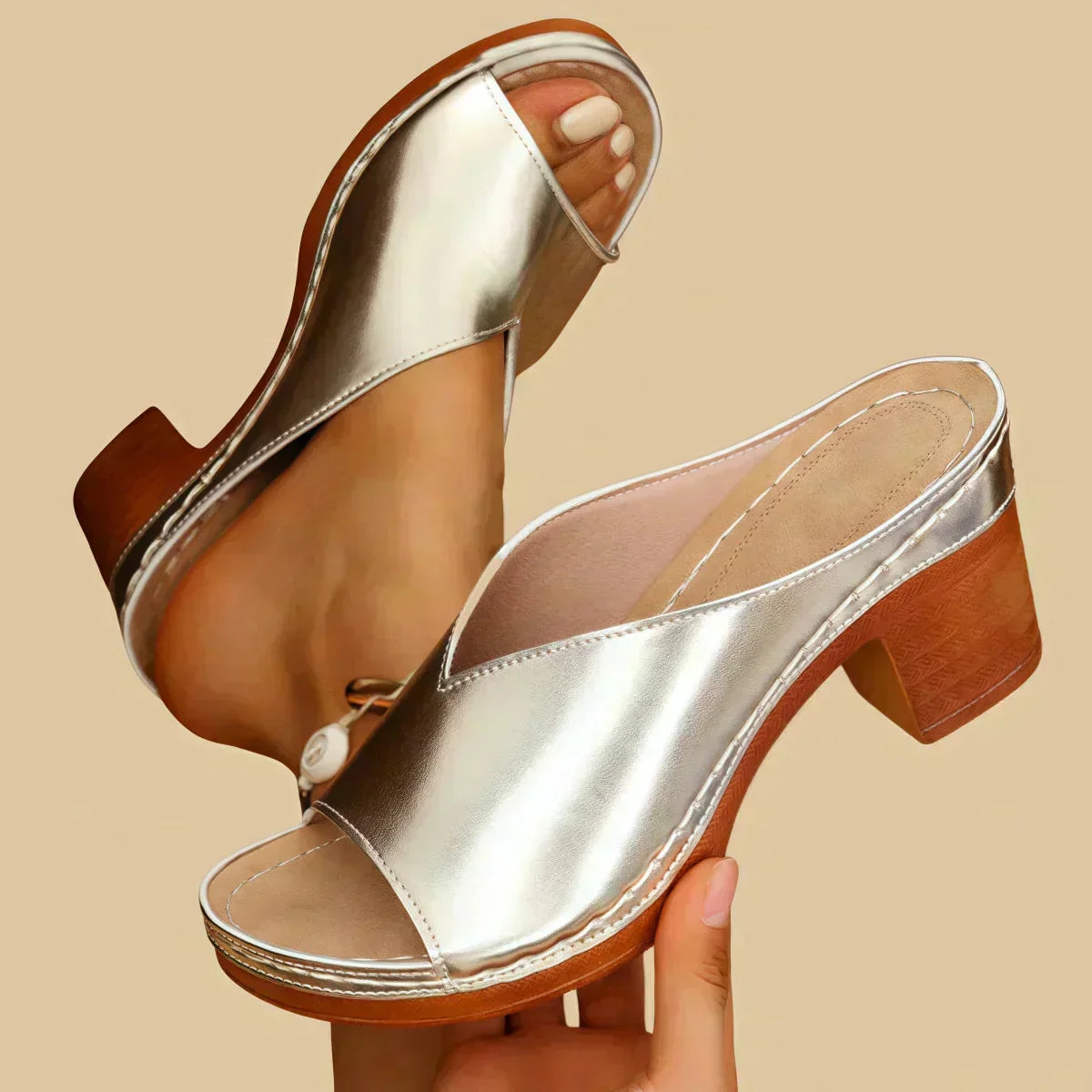 Peep Toe Slip On Block Heel Mule Sandals