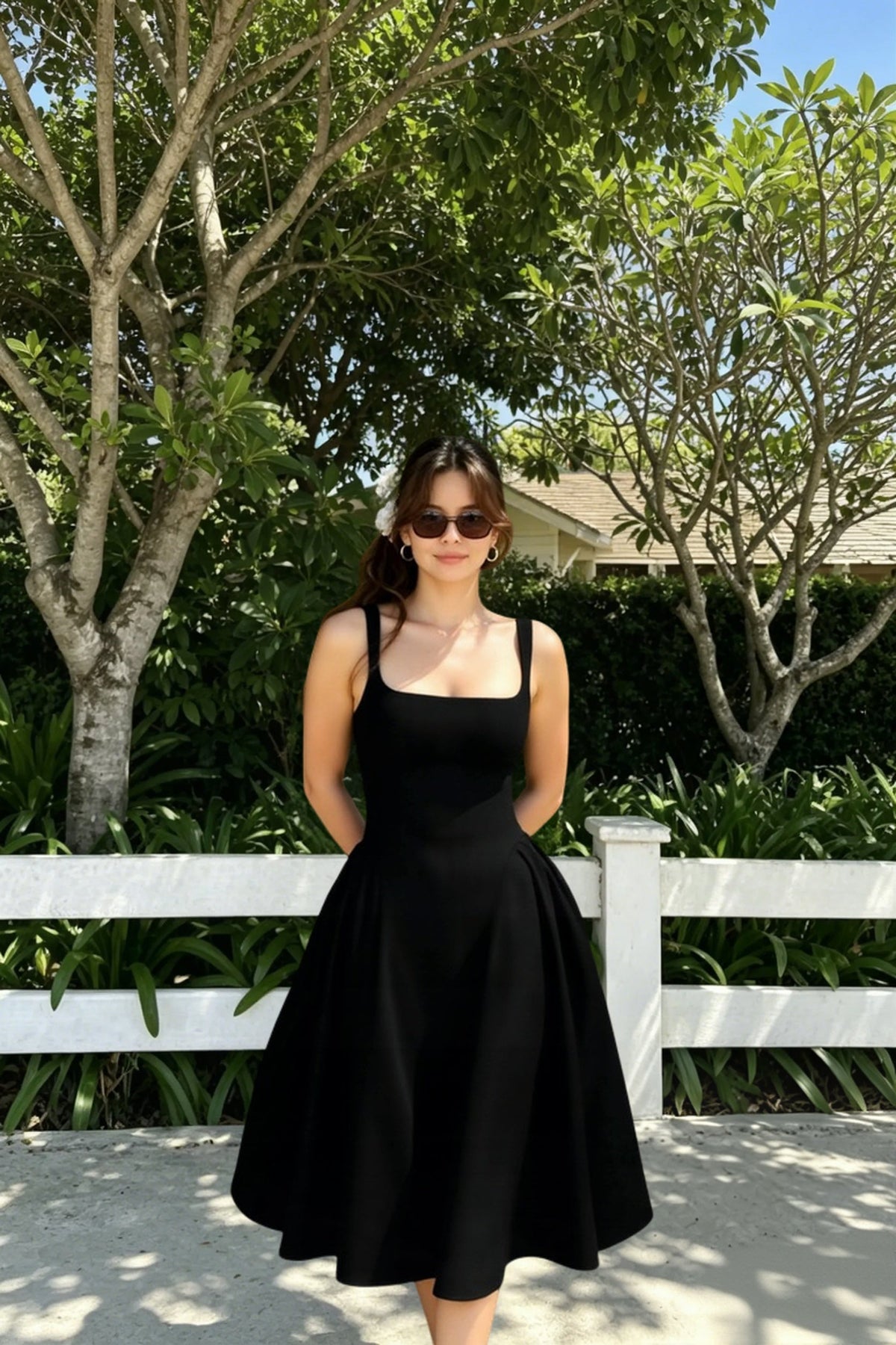 Square Neck Sleeveless Fit and Flare Midi Dress 2